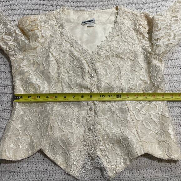 VTG Ultra Dress New York Lace Jacket Pearl Buttons Womens Small Medium USA Ivory - Picture 4 of 11